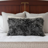 17" Black Genuine Tibetan Lamb Fur Pillow With Microsuede Backing