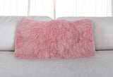 15" X 25" Pink Lambswool Down Lumbar Throw Pillow