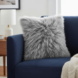 20" Grey Genuine Tibetan Lamb Fur Pillow With Microsuede Backing