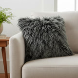 20" Black White Genuine Tibetan Lamb Fur Pillow With Microsuede Backing