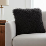 20" Black Genuine Tibetan Lamb Fur Pillow With Microsuede Backing