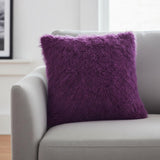 20" Purple Genuine Tibetan Lamb Fur Pillow With Microsuede Backing