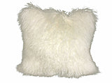 24" Creamy Genuine Tibetan Lamb Fur Pillow With Microsuede Backing