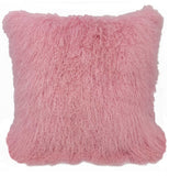 24" Pink Genuine Tibetan Lamb Fur Pillow With Microsuede Backing