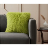 24" Lime Green Genuine Tibetan Lamb Fur Pillow With Microsuede Backing