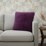 24" Purple Genuine Tibetan Lamb Fur Pillow With Microsuede Backing