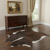5' X 6' Brown And White Cowhide Handmade Area Rug