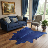 6' X 7' Navy Blue Cowhide Handmade Area Rug