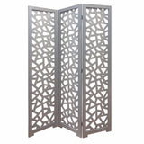 50" Gray Solid Wood Folding Three Panel Screen Room Divider