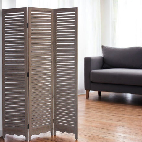 71" Brown Folding Three Panel Screen Room Divider
