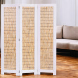 67" Natural And White Wood Folding Three Panel Screen Room Divider