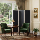 67" Black and White Chalkboard Wood Folding Three Panel Screen Room Divider