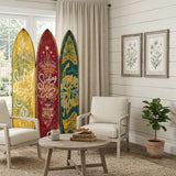 71" Blue Red and Yellow Solid Wood Folding Three Panel Screen Room Divider