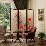 63" Brown Fabric Folding Three Panel Screen Room Divider