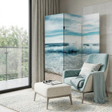 72" Blue and White Canvas Folding Three Panel Screen Room Divider