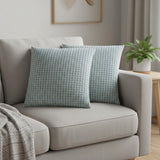 Set Of Two 18" X 18" Blue and Gray Polyester Striped Zippered Pillow