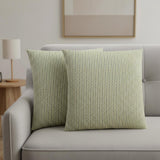 Set Of Two 18" X 18" Green and White Polyester Striped Zippered Pillow