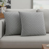 Set of Two 18" Black Gray And White Fabric Striped Throw Pillows
