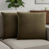Set Of Two 18" X 18" Dark Green Velvet Polyester Floral Zippered Pillow