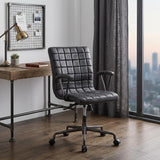 24" X 25" X 36" Vintage Black Top Grain Leather Aluminum Metal Upholstered (Seat) Casters Engineered Wood Executive Office Chair
