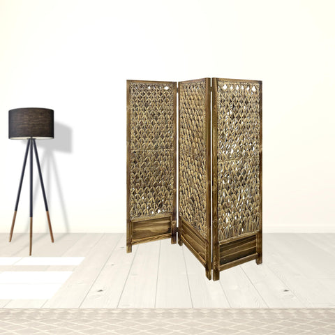 67" Brown Folding Three Panel Screen Room Divider