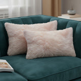 Set Of Two Blush Genuine Sheepskin Lumbar Accent Pillows