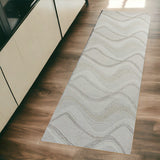 7' Ivory And Gray Wool Abstract Hand Tufted Runner Rug