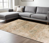 5' X 8' Champagne And Beige Damask Area Rug