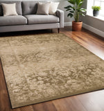 5' X 8' Beige And Tan Floral Medallion Distressed Area Rug