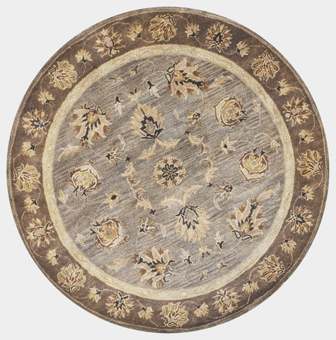 7' Gray Brown And Ivory Wool Floral Medallion Hand Tufted Runner Rug