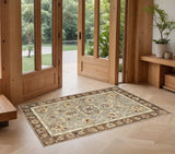 3' X 5' Gray Brown And Ivory Wool Floral Medallion Hand Tufted Area Rug