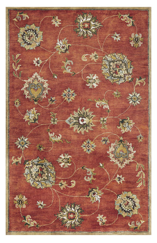 3' X 5' Sienna Gold And Green New Zealand Lambs Wool Floral Vines Hand Tufted Area Rug