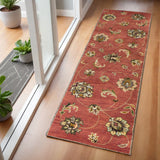 7' Sienna Gold And Green Wool Floral Vines Hand Tufted Runner Rug