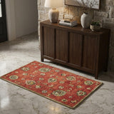 3' X 5' Sienna Gold And Green New Zealand Lambs Wool Floral Vines Hand Tufted Area Rug