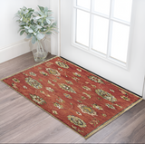 3' X 5' Sienna Gold And Green New Zealand Lambs Wool Floral Vines Hand Tufted Area Rug