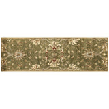 7' Green Red And Ivory Wool Floral Medallion Hand Tufted Runner Rug
