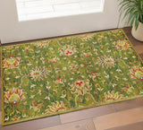 3' X 5' Green Red And Ivory New Zealand Lambs Wool Floral Medallion Hand Tufted Area Rug