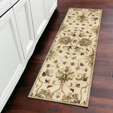8' Champagne Red And Brown Wool Floral Medallion Hand Tufted Runner Rug