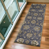7' Dark Gray Green And Brown Wool Floral Hand Tufted Runner Rug