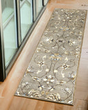 7' Gray Ivory And Brown New Zealand Lambs Wool Floral Hand Tufted Runner Rug