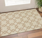 3' X 5' Ivory And Brown Wool Geometric Hand Tufted Area Rug