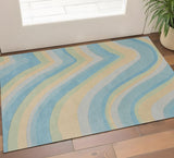 3' X 5' Blue Beige And Green Wool Abstract Hand Tufted Area Rug
