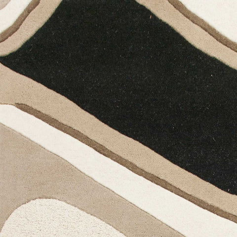 3' X 5' Beige And Black Wool Abstract Hand Tufted Area Rug
