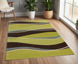 3' X 5' Lime Green Brown And Blue Wool Abstract Hand Tufted Area Rug