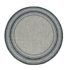 8' Blue And Gray Round Striped Indoor Outdoor Area Rug