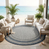 8' Blue And Gray Round Striped Indoor Outdoor Area Rug