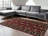 5' X 8' Red And Black Floral Area Rug