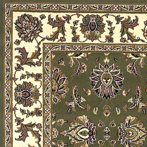 5' X 8' Green And Ivory Floral Area Rug