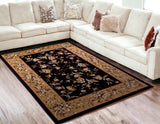 5' X 8' Black And Beige Floral Vines Area Rug
