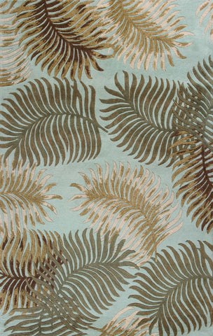 3' X 5' Aqua And Brown Wool Botanical Leaves Hand Tufted Area Rug